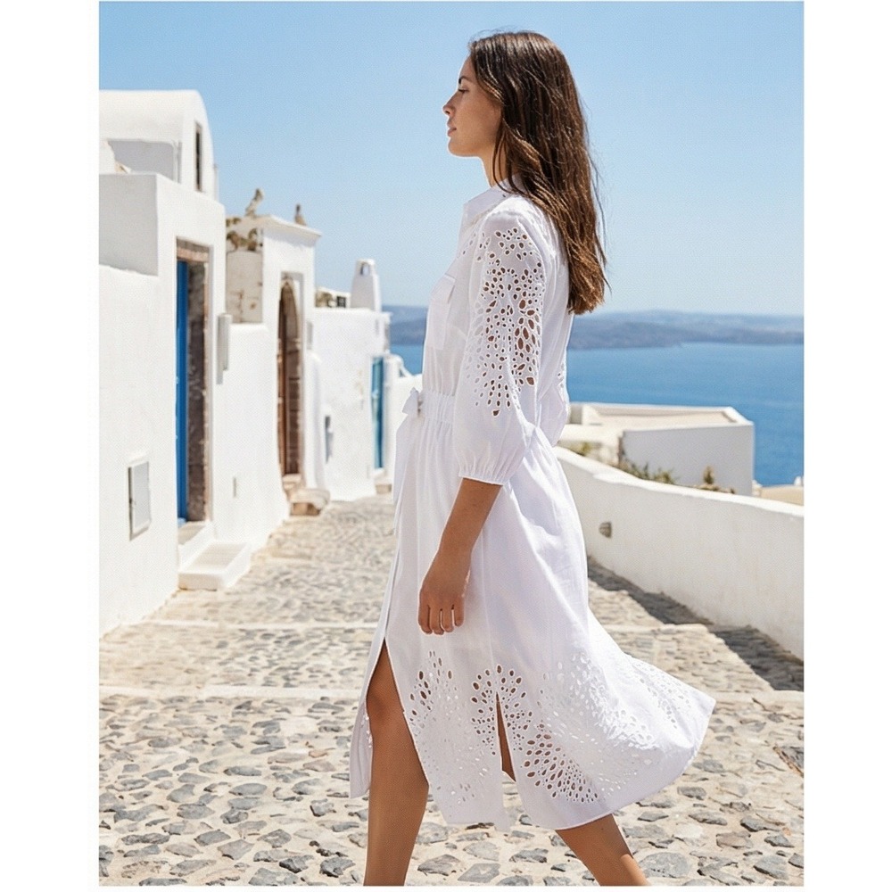 White House Black Market Shirt Dress W/ Slip Sz 00 Eyelet Cotton  NWT RV‎ $180